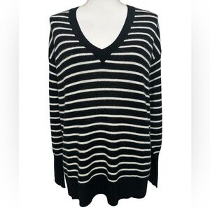 HALOGEN / Black & White Stripe Cashmere Sweater / Small / Emo Goth Whimsygoth